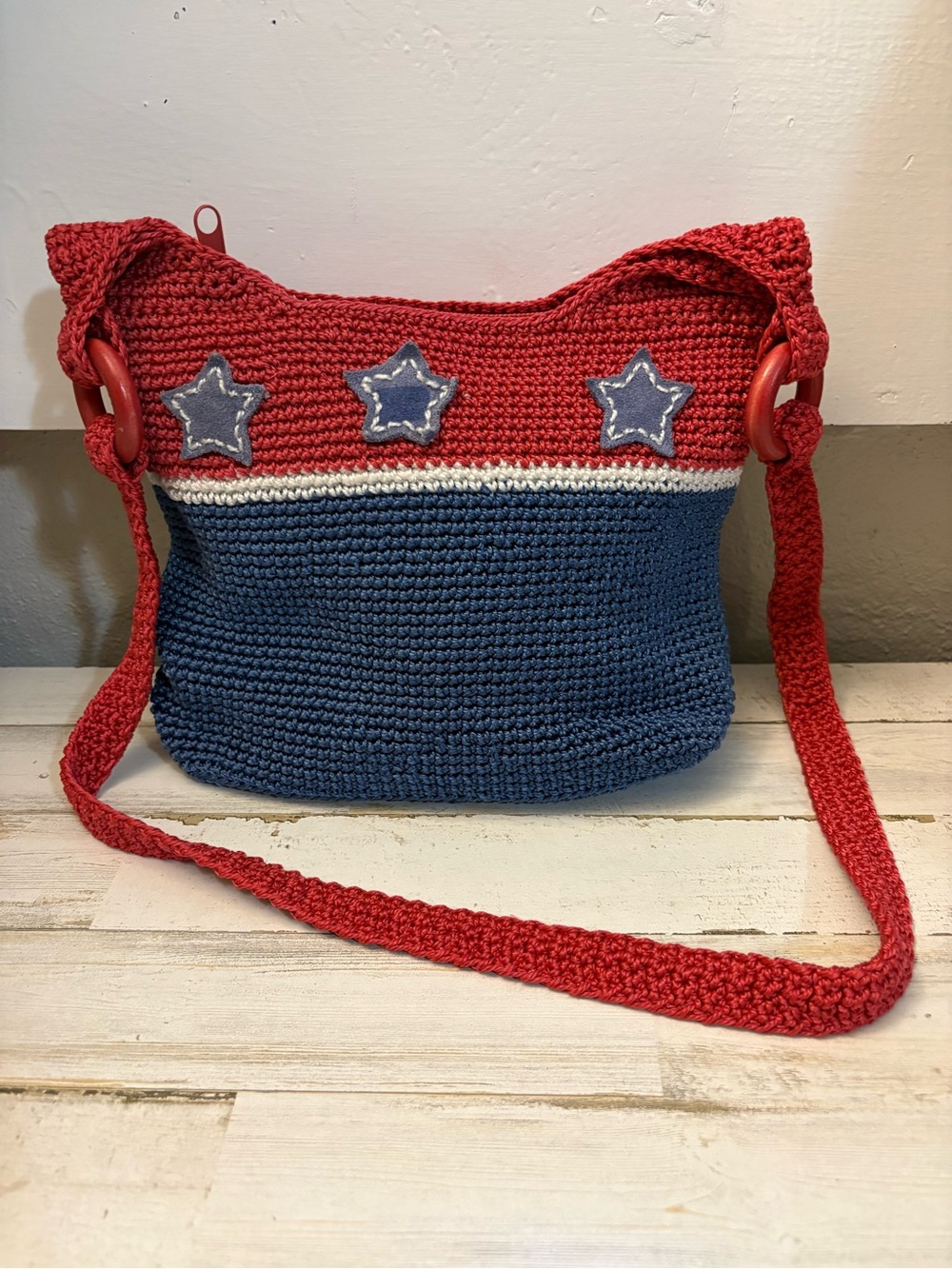 Casual Red and Blue Star Crochet Shoulder Bag